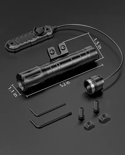 Vista 8 de EZshoot Linterna táctica de rifle de 1800 lúmenes con interruptor de presión, linterna táctica para rifle compatible con M-Rail, linterna de rifle