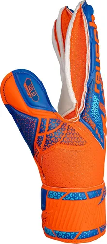 Vista 3 de Reusch Attrakt Solid Finger Support Junior Goalie Gloves Durable & Breathable Soccer Youth Goalkeeper Gloves Orange & Blue