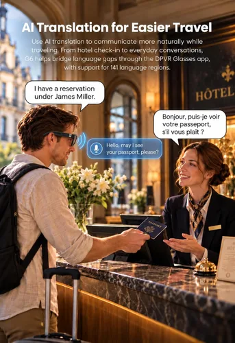 Vista 7 de DPVR G1 AI - Gafas inteligentes con cámara y Bluetooth, gafas de cámara de G1 Negro Carbón