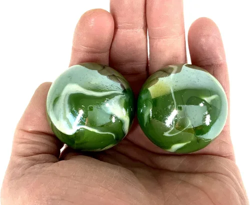 Juego de 2 canicas de vidrio sólido para decoración de acuario, diseño de remolino blanco, verde musgo, 1.378 in, color verde iridiscente, 2 unidades