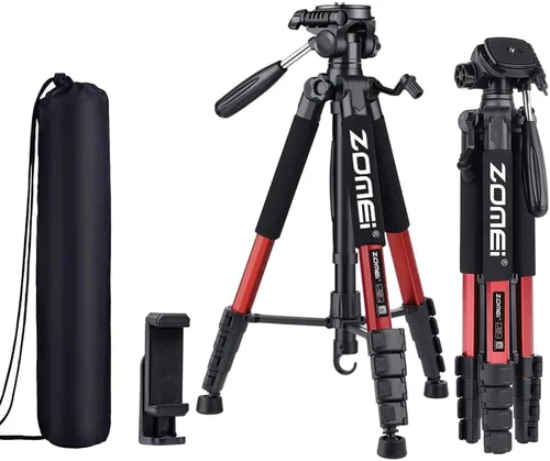 Vista 9 de Trípode para cámara de 74 pulgadas, trípode de soporte para cámara resistente, trípode para teléfono celular con soporte para teléfono, trípodes