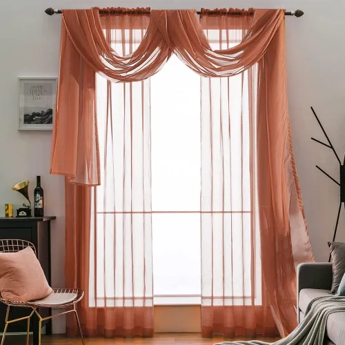 Vista 8 de MIULEE Cortina Scarf Transparente para Ventana Cenefa Extra Larga Superior Terracota Elegantes Cortinas Swag de Lujo Tela Drapeada para Arco de Boda