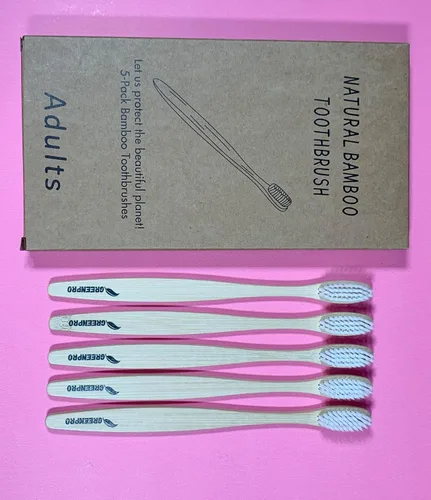 Vista 4 de GreenPro Cepillos de dientes de bambú biodegradables (paquete de 5), cerdas suaves, naturales, ecológicos y compostables. Sin BPA.