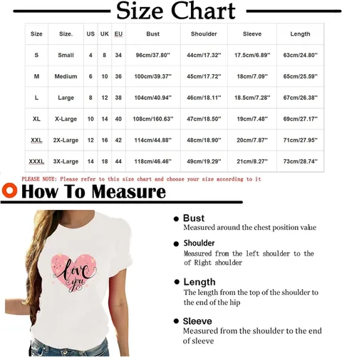 Vista 3 de Camisetas de manga corta con estampado de corazón para mujer, camisetas de ajuste regular, linda y divertida, ropa de regalo 2023