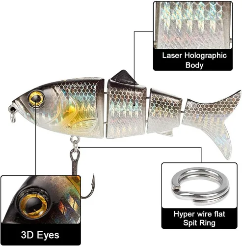 Vista 8 de Dr.Fish Señuelos de pesca surtidos, de 5 pulgadas. Señuelos con diseño de peces pequeños, con anzuelo, para peces de agua dulce o salada. Señuelos