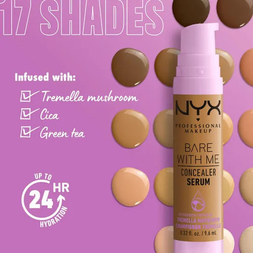 Vista 5 de NYX PROFESSIONAL MAKEUP Bare With Me - Suero corrector, Maquillaje corrector para hasta 24 horas de hidratación - Claro