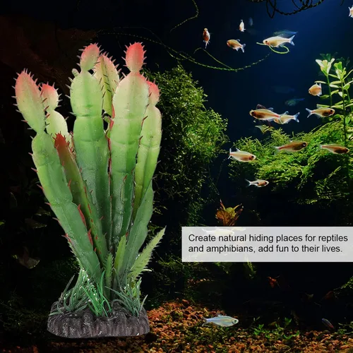 Vista 6 de Planta artificial de cactus, plantas acuáticas de plástico de simulación, terrario, reptiles, hábitats, decoración del hogar, para peces, acuarios