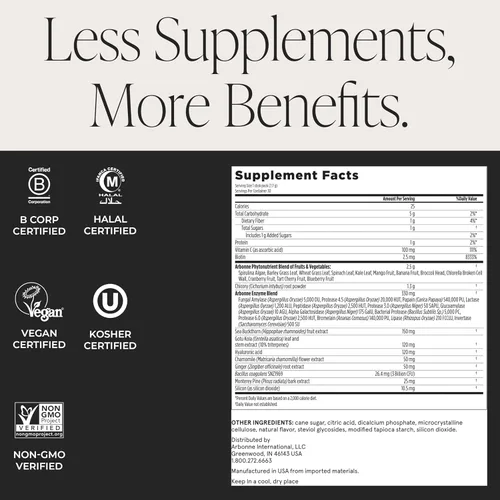 Vista 4 de Arbonne GreenSynergy Elixir – Polvo de verduras con sabor a cítricos con 13 enzimas digestivas, constructor de colágeno vegano, probióticos