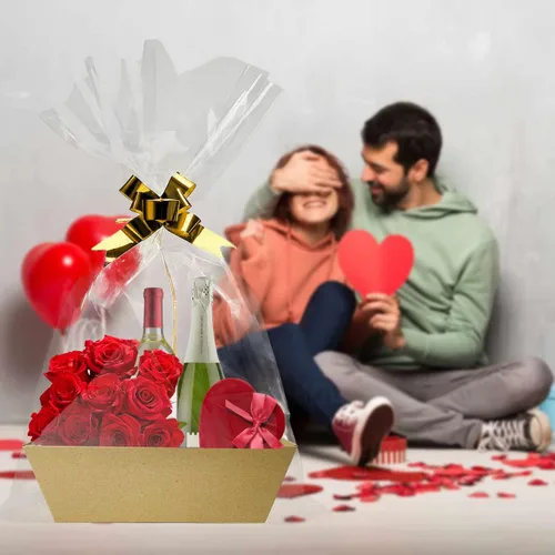 Vista 6 de Cestas Para Regalos Vacías, 5 PCS Cestas de Regalo DIY a Granel Resistentes Bandeja de Mercado Kraft Cesta de Cartón Con Asas, Kit de Suministros