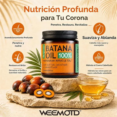 Vista 3 de Aceite de batana 100% crudo para cabello de Honduras, 4.06 onzas líquidas