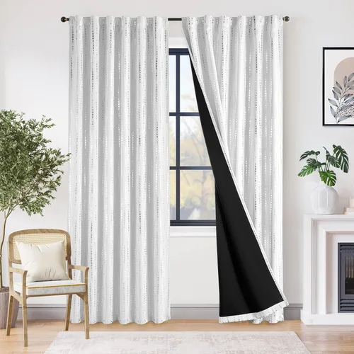 Vista 19 de jinchan - Cortinas bohemias 100% blackout de 54 pulgadas de largo para dormitorio, estampado geométrico negro sobre beige, con ojales