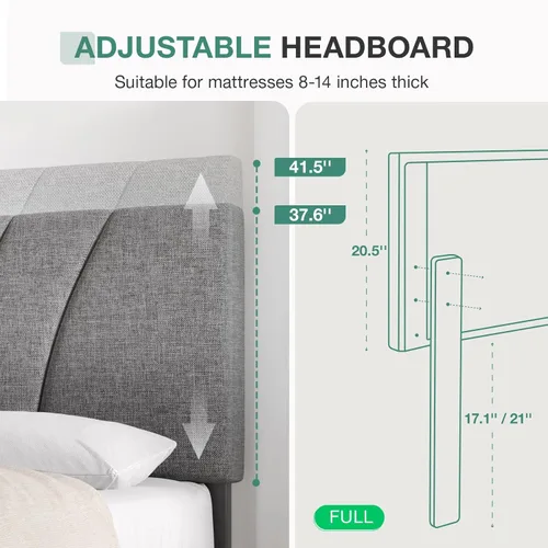 Vista 112 de Novilla Base de cama de plataforma tamaño Queen con cabecera ajustable tapizada, marco de cama Queen, no necesita somier, sin ruido, fácil montaje