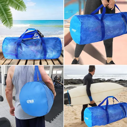 Vista 6 de Bolsa deportiva de malla grande de alta resistencia, color azul, bolsa seca, equipo de buceo, bolsa de buceo con cremallera. Ideal