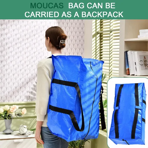 Vista 4 de Bolsas de mudanza resistentes extra grandes con asas fuertes, correas y cremalleras, bolsas de transporte azules, bolsas de embalaje para mudanzas