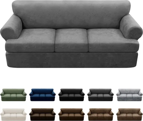Vista 52 de Fundas para Sillón de 2 Piezas con Cojín en T, Fundas de Aspecto de Cuero para Sofá, Fundas para Sillas, Protector de Muebles Elástico, Funda