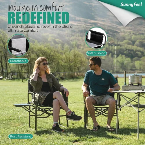 Vista 5 de SUNNYFEEL Silla de directores de campamento de gran tamaño de 500 libras resistente, silla plegable portátil con mesa auxiliar, bolsillo para playa