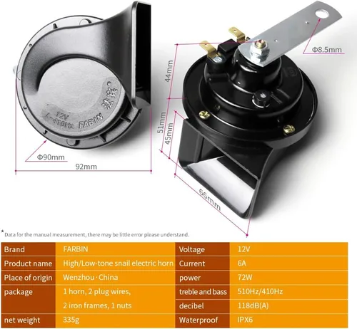 Vista 8 de FARBIN Car Horn 12V Compact Motorcycle Horn Super Loud Daul Tone Horns