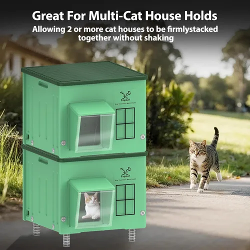 Vista 8 de Casa para gatos con calefacción indestructible para gatos al aire libre en invierno, 100% impermeable y resistente a la intemperie, casa para gatos
