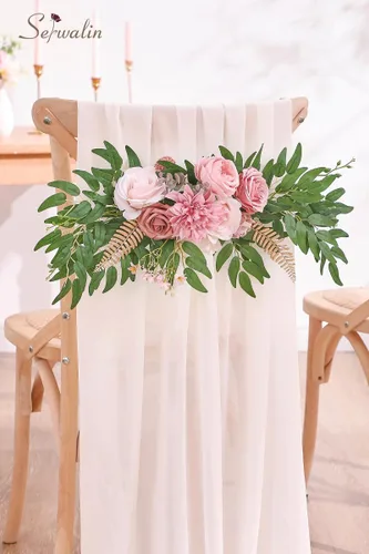 Vista 5 de Serwalin Flores artificiales de seda rosa polvoriento, flores falsas para bricolaje, ramos de boda, flores de pastel, decoración de primavera