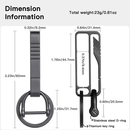 Vista 2 de TISUR Belt Loop Keychain,Premium Titanium Belt Key Chain,Key Holder Belt Clip with Detachable Key Ring and D-Ring for Men