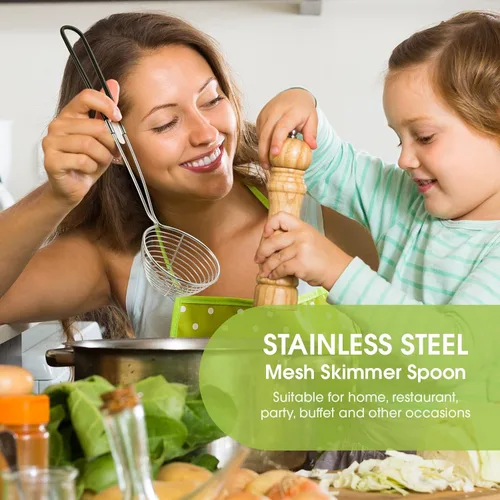 Vista 7 de 8 cucharas coladoras de olla caliente, cucharas coladoras de acero inoxidable para ollas calientes de 2.5 pulgadas, mini cuchara de malla espumadora