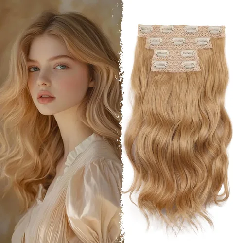 Vista 33 de Extensiones de cabello con clip, extensiones de cabello sintético ondulado de 14 pulgadas con clip (color: 22H10#)