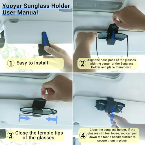 Vista 2 de Yuoyar Magnetic Sunglass Holder Clip for Car Visor - Leather Glasses Case Hangs Sunglasses on Sun Visor - Car Accessory for Holding Sunglasses