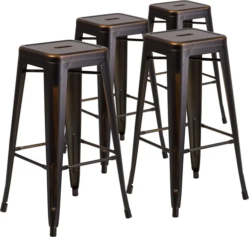 Vista 57 de Flash Furniture - Taburete de bar de metal moderno sin respaldo de 30 pulgadas, para interior/exterior, industrial, cuadrado, apilable para bares