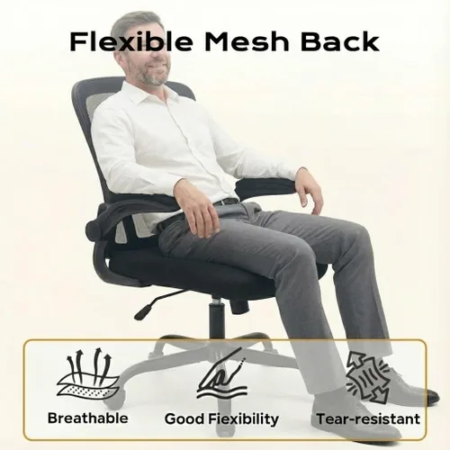 Vista 3 de Ergonomic Office Chair,Computer Desk Chair Comfy with Flip-Up Armrests,Comfortable Lumbar Support Gaming Chairs for Bedroom,Study,Student,Wide Black