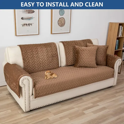 Vista 7 de Eismodra Fundas para reposabrazos, funda de sofá, fundas para respaldo, fundas antideslizantes para sillón para perros, gatos y mascotas, sofá Marrón