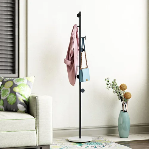 Vista 11 de DOORXIFO Perchero dorado con base blanca, estante de entrada independiente con 3 ganchos, perchero en forma de L para chaquetas, sombreros, ropa