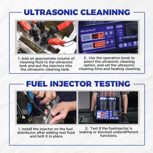 Vista 7 de MR CARTOOL V309 Limpiador y Probador de Inyector de Combustible 110V/220V para 4 Cilindros, Kit de Limpieza y Prueba Ultrasónica para Inyectores