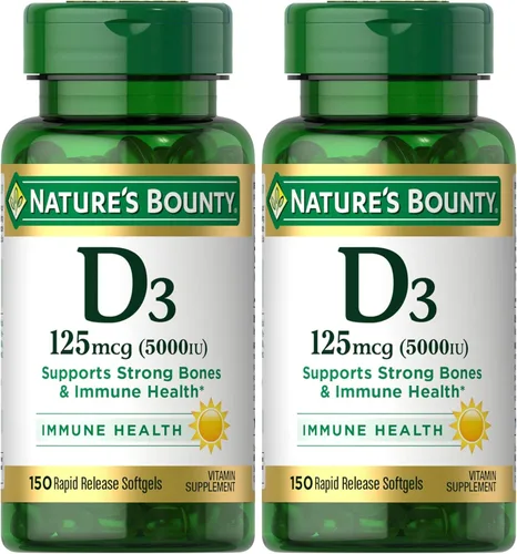 Vista 8 de Nature's Bounty Cápsulas blandas de vitamina D3 de 5000 UI, liberación rápida, apoyo inmunológico, suplementos de vitamina D, 150