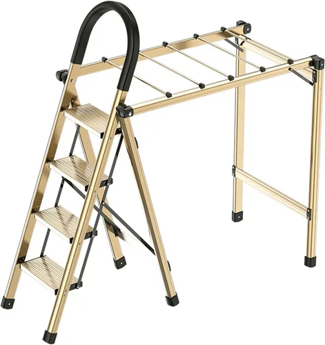 Vista 10 de Estante de secado multifuncional para escalera, colgador de lavandería, estante de secado de ropa plegable en interiores, estante de lavandería que