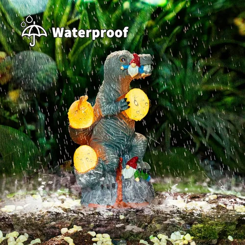 Vista 5 de Estatuas de jardín con luces solares para exteriores, estatua de dinosaurio al aire libre con 3 luces LED, luces de jardín impermeables