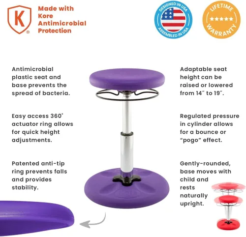 Vista 59 de Kore - Silla de altura ajustable, asiento activo para niños, adolescentes: Mejor que una pelota de equilibrio, asientos flexibles para aula.