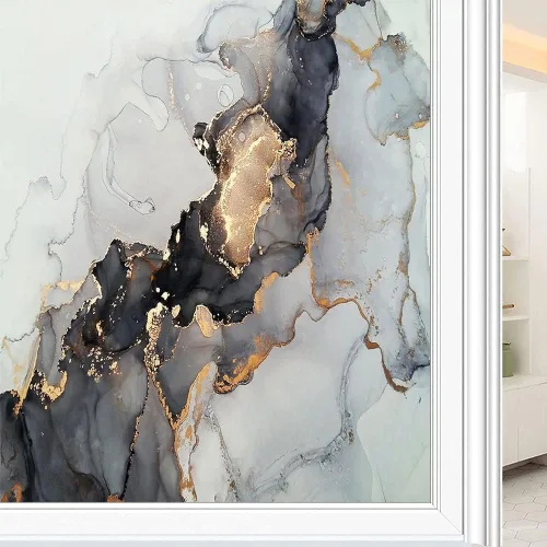 Película estática de mármol para ventana, pintura de arte abstracto, textura de mármol, película de vidrio para decoración del hogar de ventanas de