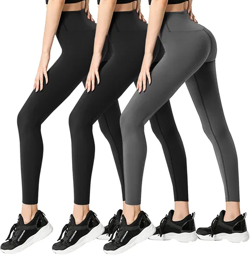 FULLSOFT Paquete de 3 leggings para mujer que no se transparentan cintura alta control de abdomen mallas negras para yoga