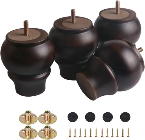 Vista 9 de Patas de madera para muebles de 4 pulgadas, patas de repuesto de madera maciza sin pintar, patas de repuesto para sofá, otomana, cómoda, cama, patas