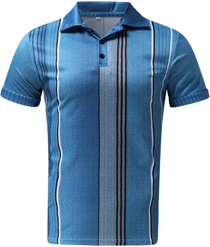 Vista 4 de Camisa polo de manga corta para hombre, blusa casual con botones, ajuste ajustado, color de contraste, camisetas básicas de golf, camisetas polo