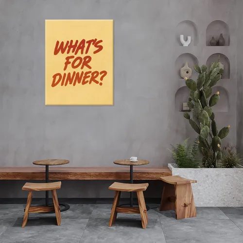 Vista 7 de Póster retro con texto en inglés «What's for Dinner Kitchen» (¿Qué hay para cenar?)
