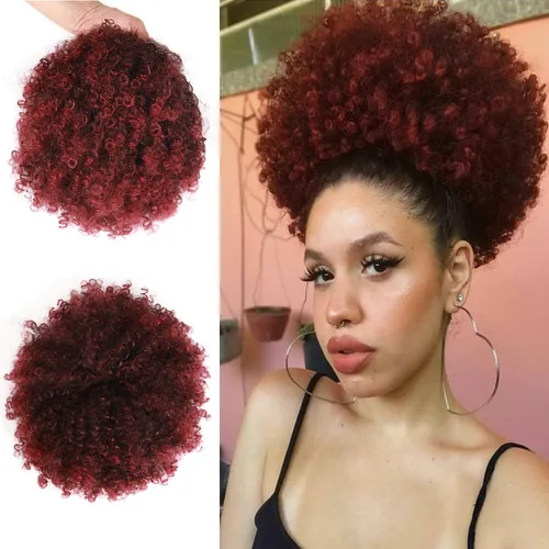 Vista 13 de Extensión de cola de caballo afro con cordón para mujeres negras, extensión de cola de caballo corta afro rizada, moño de cola de caballo rizada