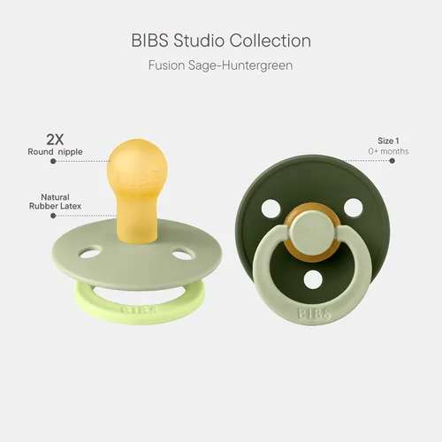 Vista 2 de BIBS Colour Fusion - Chupete de 0 a 6 meses, paquete de 2, redondo Sage / Huntergreen