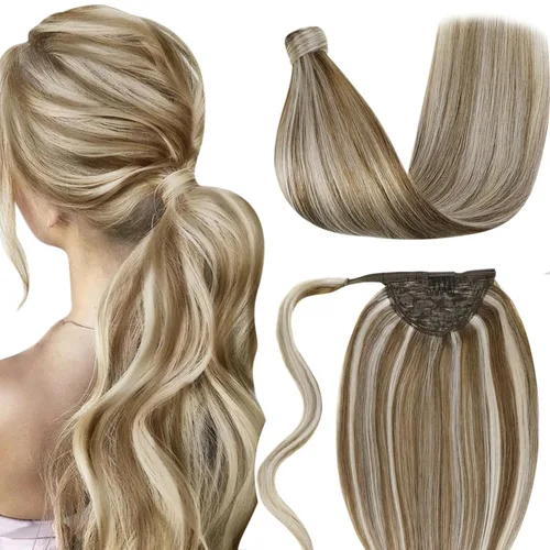 Vista 27 de LaaVoo - Extensión de cola de caballo de cabello humano negro, con clip, 18 pulgadas, extensiones de cabello humano invisible de una pieza