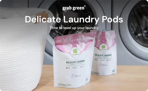 Vista 5 de Grab Green Cápsulas de detergente natural para ropa delicada, sin fragancia, sin perfume/libre y transparente, 24 cargas