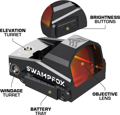 Vista 7 de Swampfox Kingslayer Pistol Cut RMR Foot Print 1x22 Micro Mira de punto rojo Reflex de 3 MOA