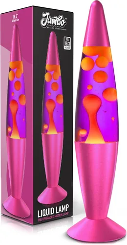Jambo - Lámpara hermosa de 16 pulgadas - Púrpura con cera amarilla/naranja, luz líquida relajante, luz nocturna, lámpara para decoración del hogar,