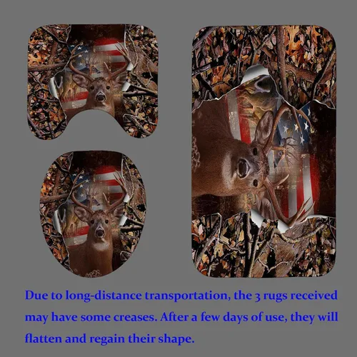 Vista 116 de Camille&Andrew - Juego de 4 cortinas de ducha de tela de ciervo rústico negro, alce, alce, pino, luna, casa de campo, panel rústico, tablero