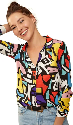 Vista 8 de Blusas para mujer camisas casuales de manga larga con botones XS-3XL