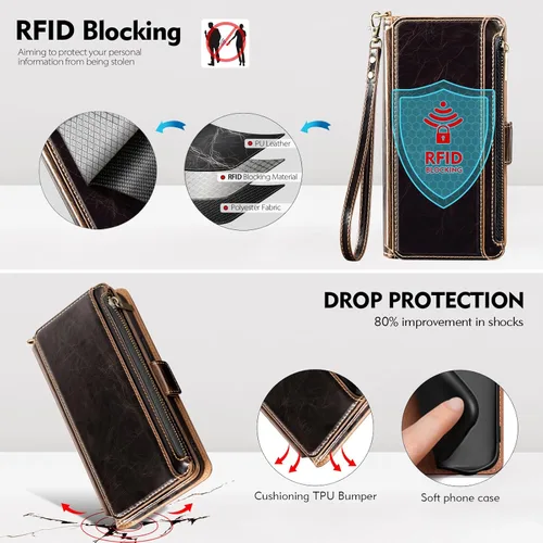 Vista 4 de Antsturdy Funda tipo cartera compatible con iPhone 12 Mini, funda de piel sintética con bloqueo RFID, funda para teléfono para mujeres y hombres